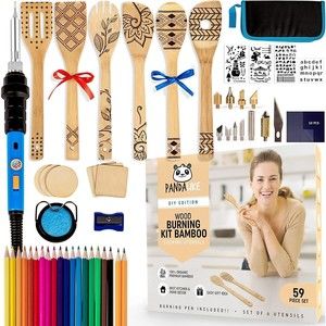 59 Pc. Woodburning‎ Kit 6 Wooden Spoons for Cooking Pyrography Branding Iron Pen